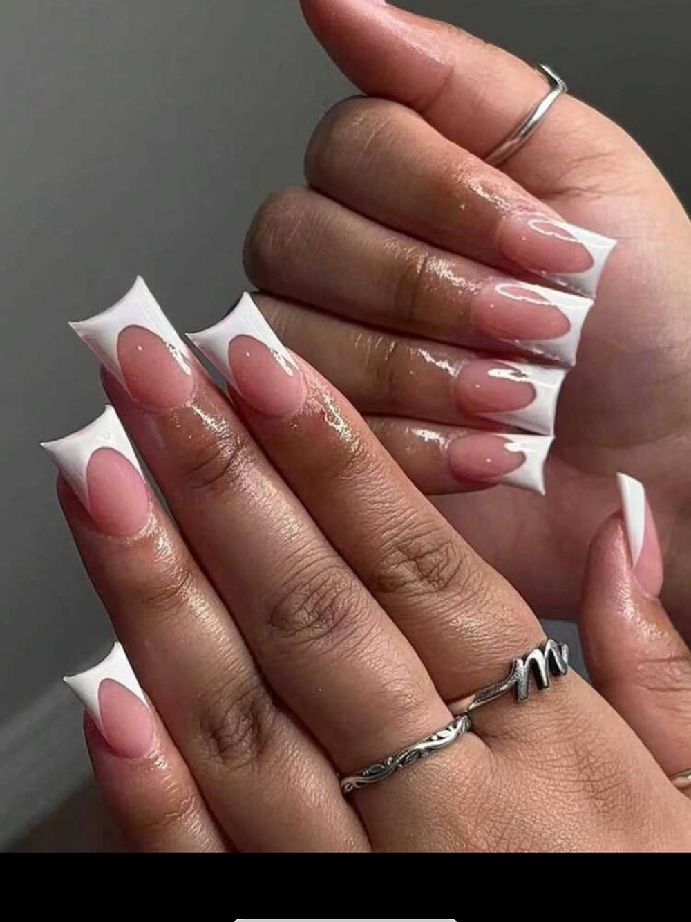 Nude Pink and White French Tip Press-On Nails - Classic Almond Shape